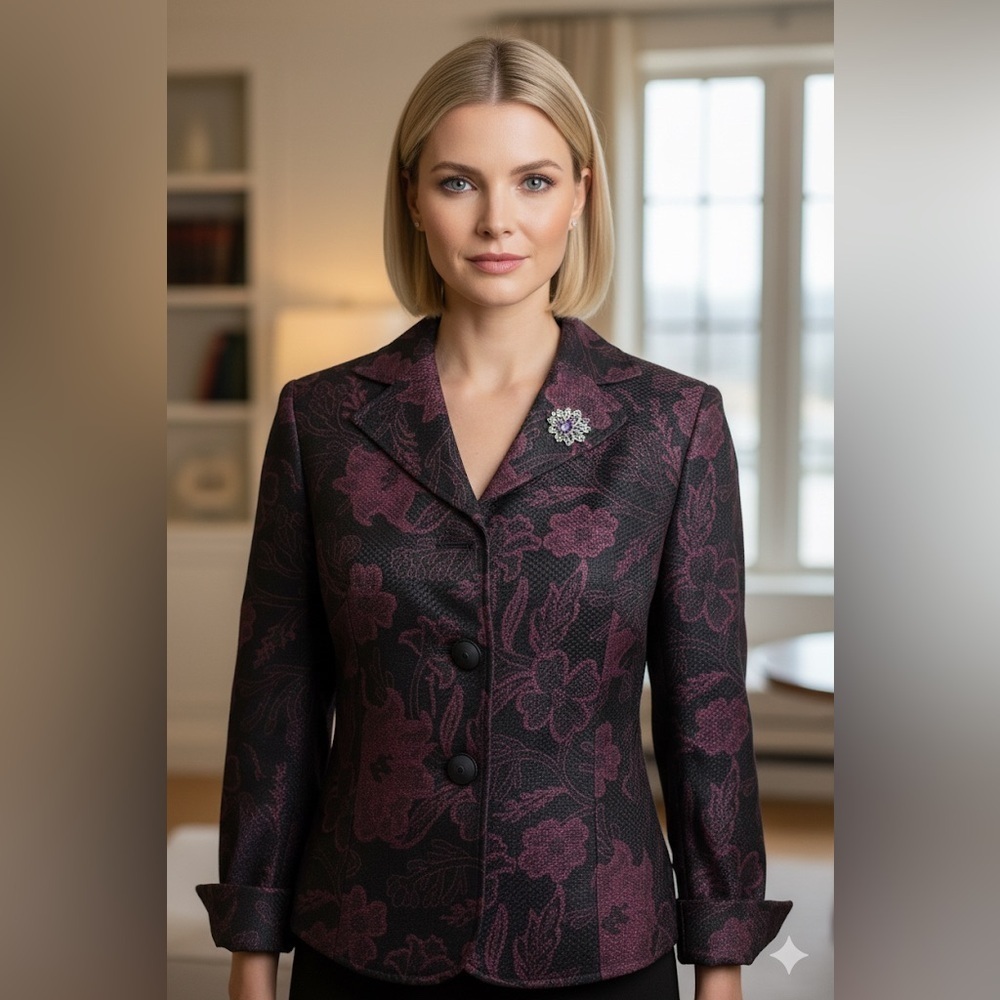 Evan Picone Black and Purple Floral Blazer